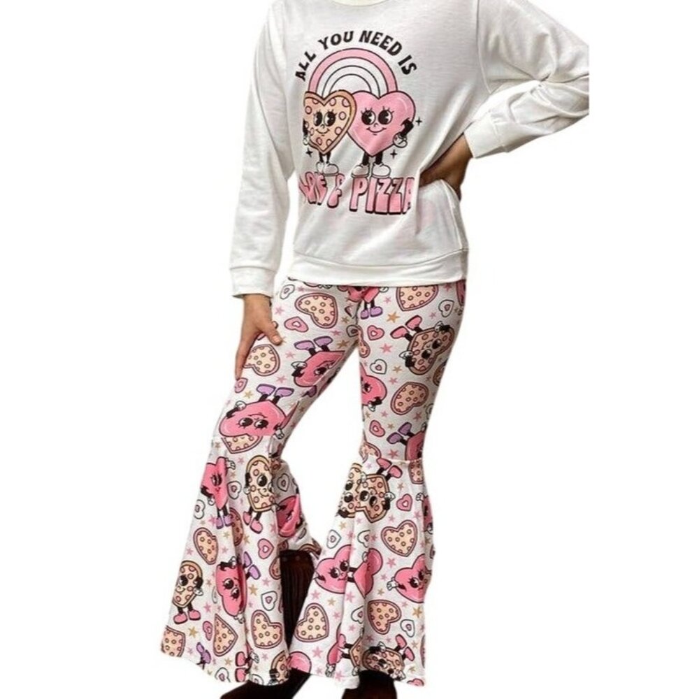 All You Need Is Love &amp; Pizza Kids long sleeve &amp; Bell Bottom Pants Set 2/